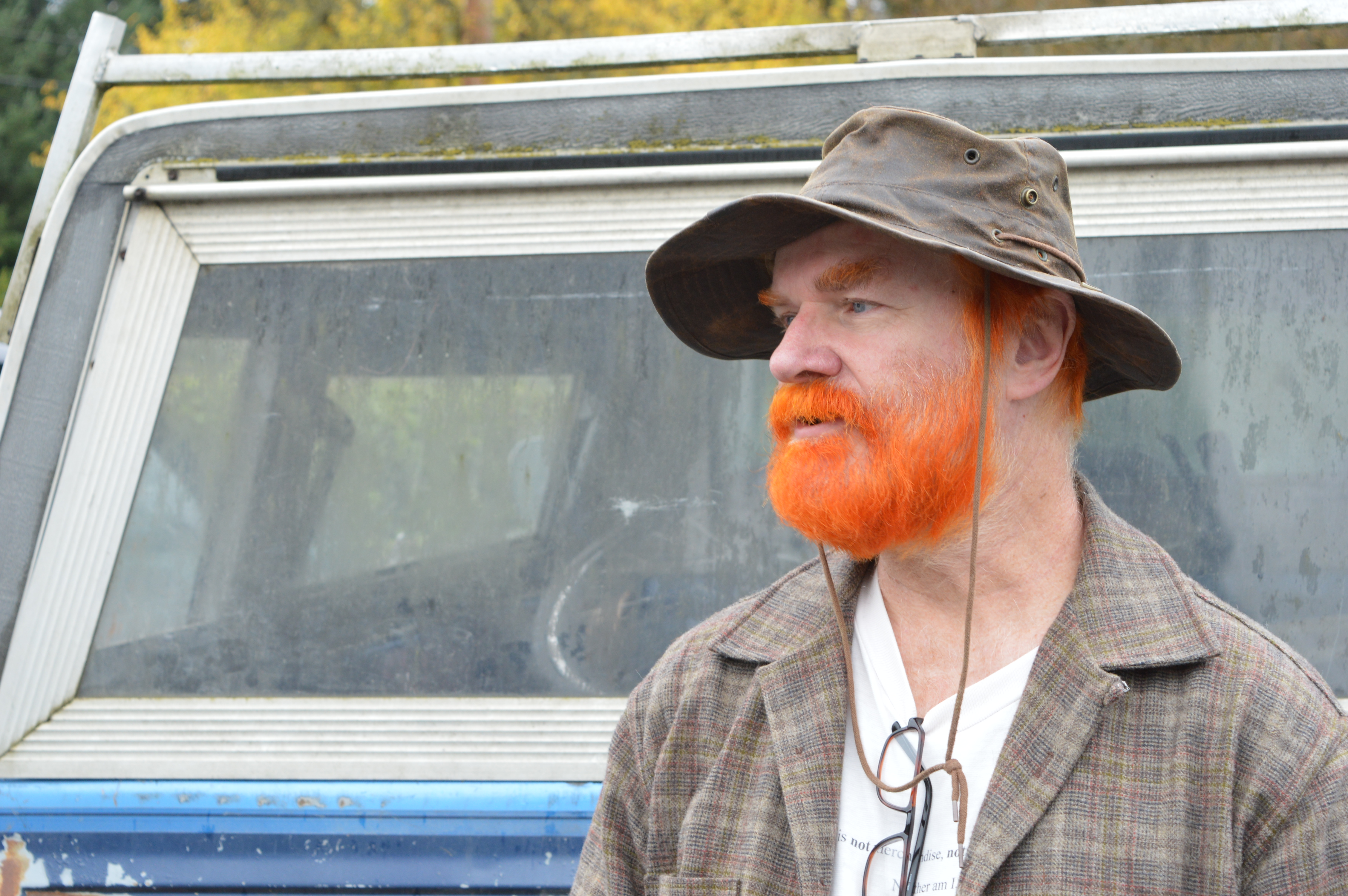 Jan Steinman died his beard orange in what he describes as "a dare gone wrong."