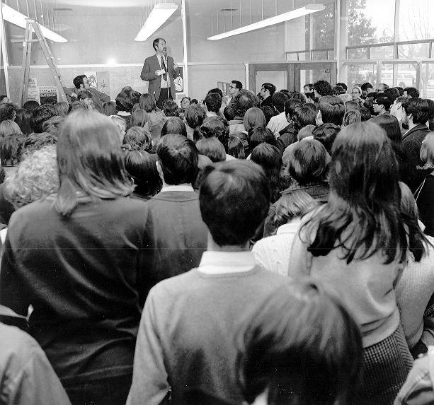 UBC students protest in support of English professors Brain Mayne and David Powell | Photo courtesy of UBC Archives.